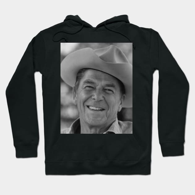 Ronald Reagan with cowboy hat Black White Hoodie by Soriagk